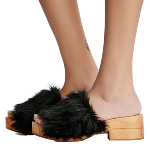 FREE PEOPLE Sonnet Black Faux Fur Clog Shoes